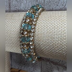 Aquamarine Beaded Coiled Rhinestone Wraparound Bracelet